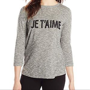 NYDJ Grey & Black JE T’AIME Top 3/4 Sleeve